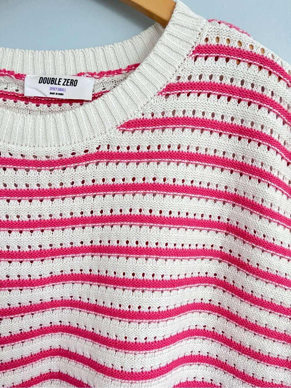 Open Knit Pink Stripe Sleeveless Top